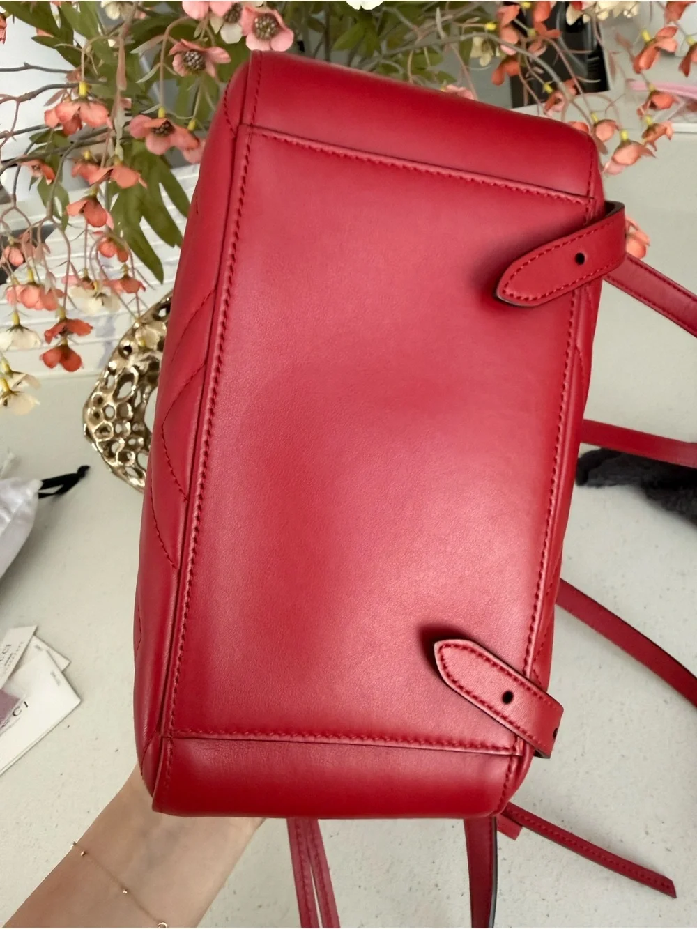 Authentic Gucci GG Marmont Mini Backpack Red Matelassé Leather